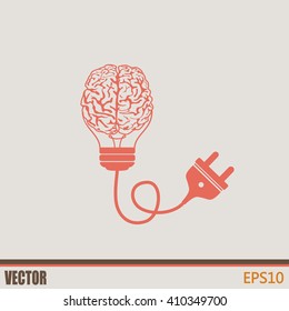 Light bulb brain icon, vector illustration
