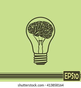 Light bulb brain icon, vector illustration