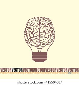 Light bulb brain icon, vector illustration