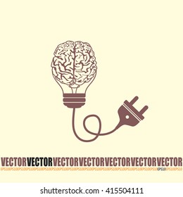 Light bulb brain icon, vector illustration
