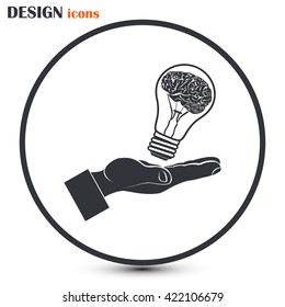 Light bulb brain icon, vector illustration. Lightbulb in hand ic