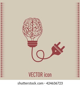 Light bulb brain icon, vector illustration