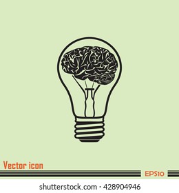 Light bulb brain icon, vector illustration