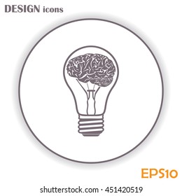 Light bulb brain icon, vector illustration