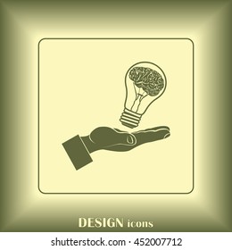 Light bulb brain icon, vector illustration. Lightbulb in hand ic