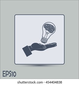 Light bulb brain icon, vector illustration. Lightbulb in hand 