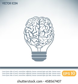 Light bulb brain icon, vector illustration