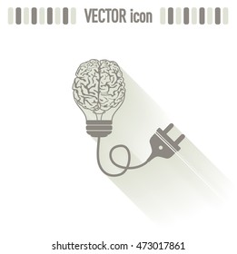 Light bulb brain icon, vector illustration