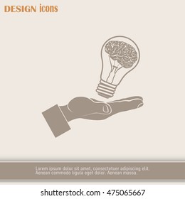 Light bulb brain icon, vector illustration. Lightbulb in hand ic