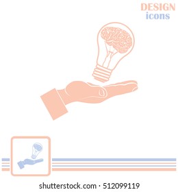Light bulb brain icon, vector illustration. Lightbulb in hand ic
