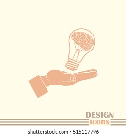 Light bulb brain icon, vector illustration. Lightbulb in hand ic
