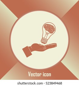 Light bulb brain icon, vector illustration. Lightbulb in hand icon vector