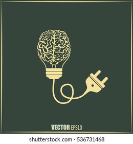 Light bulb brain icon, vector illustration