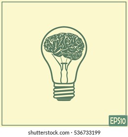 Light bulb brain icon, vector illustration