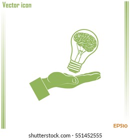 Light bulb brain icon, vector illustration. Lightbulb in hand ic