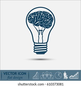 Light bulb brain icon, vector illustration