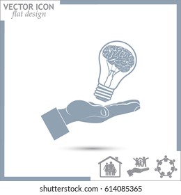 Light bulb brain icon, vector illustration. Lightbulb in hand icon vector