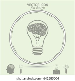 Light bulb brain icon, vector illustration