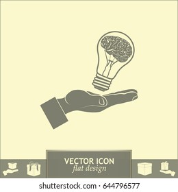 Light bulb brain icon, vector illustration. Lightbulb in hand ic