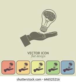 Light bulb brain icon, vector illustration. Lightbulb in hand icon vector