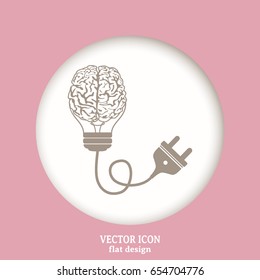 Light bulb brain icon, vector illustration