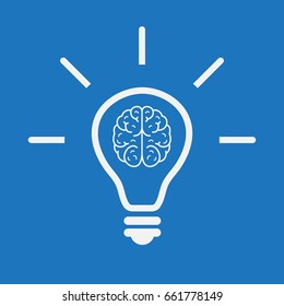 Light bulb with a brain icon. Vector illustration.