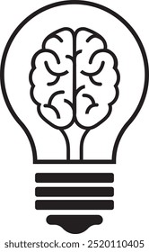 Light bulb with brain icon,Creative idea flat line icon