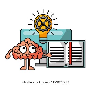 light bulb with brain and icons