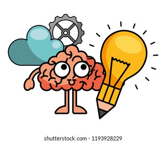 light bulb with brain and icons