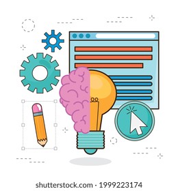light bulb with brain and icons