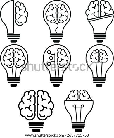 Light Bulb with Brain Icons  is a smart and creative design theme that combines light bulbs and brain imagery to symbolize ideas, innovation, and intelligence.