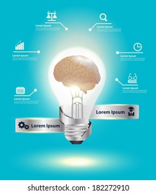 Light bulb with brain idea concept, Inspiration concept modern design template workflow layout, diagram, step up options, Vector illustration