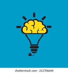 light bulb Brain Idea concept on blue background