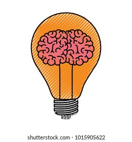 light bulb with brain inside in colored crayon silhouette