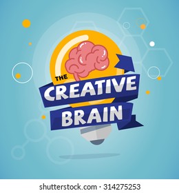 Light Bulb With Brain Inside Creative Brain And Idea Concept - Vector Illustration