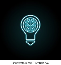 Light bulb with a brain inside icon in neon style. Simple thin line, outline vector of education icons for UI and UX, website or mobile application