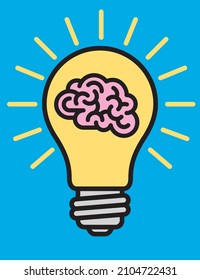 Light bulb with brain inside idea graphic.
Vector illustration of illuminated light bulb combined with human brain for idea