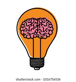 light bulb with brain inside in watercolor silhouette