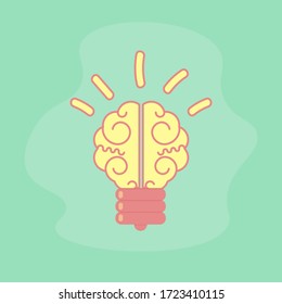  cerebro de la bombilla aislada sobre fondo verde. Símbolo de creatividad, idea creativa innovadora y mente, pensamiento.