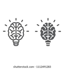 Light bulb brain line and glyph icon, school and education, knowledge sign vector graphics, a linear pattern on a white background, eps 10.
