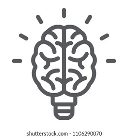 Light bulb brain line icon, school and education, knowledge sign vector graphics, a linear pattern on a white background, eps 10.