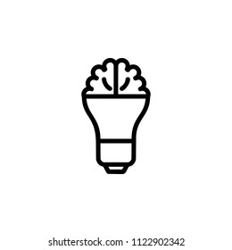 Light bulb and brain line icon, outline vector sign, linear style pictogram isolated on white. Creative idea symbol, logo illustration. Editable stroke. Pixel perfect graphics