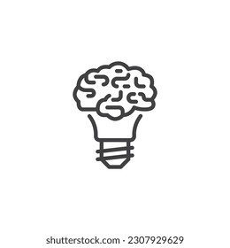 Bombilla de luz e icono de línea cerebral. signo de estilo lineal para concepto móvil y diseño web. Icono de vector de contorno de lluvia de ideas. Símbolo creativo de idea, ilustración de logotipo. Gráficos vectoriales