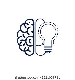  Logotipo da lâmpada do cérebro com meia lâmpada e símbolo do cérebro humano do cérebro com luz  