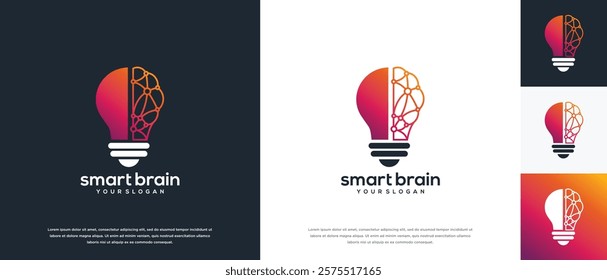 Light bulb and brain network technology logo design. Digital technology logo design vector icon combination of light bulb brain.
