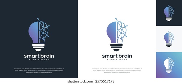 Light bulb and brain network technology logo design. Digital technology logo design vector icon combination of light bulb brain.
