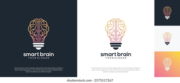 Light bulb and brain network technology logo design. Digital technology logo design vector icon combination of light bulb brain.
