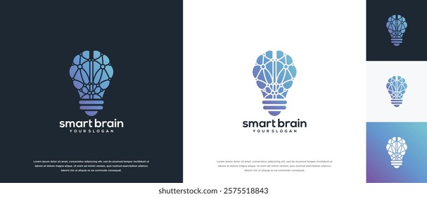 Light bulb and brain network technology logo design. Digital technology logo design vector icon combination of light bulb brain.
