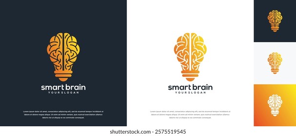 Light bulb and brain network technology logo design. Digital technology logo design vector icon combination of light bulb brain.
