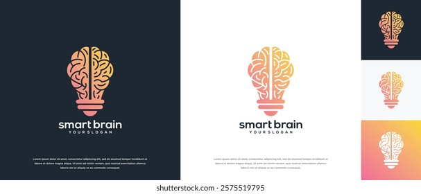 Light bulb and brain network technology logo design. Digital technology logo design vector icon combination of light bulb brain.
